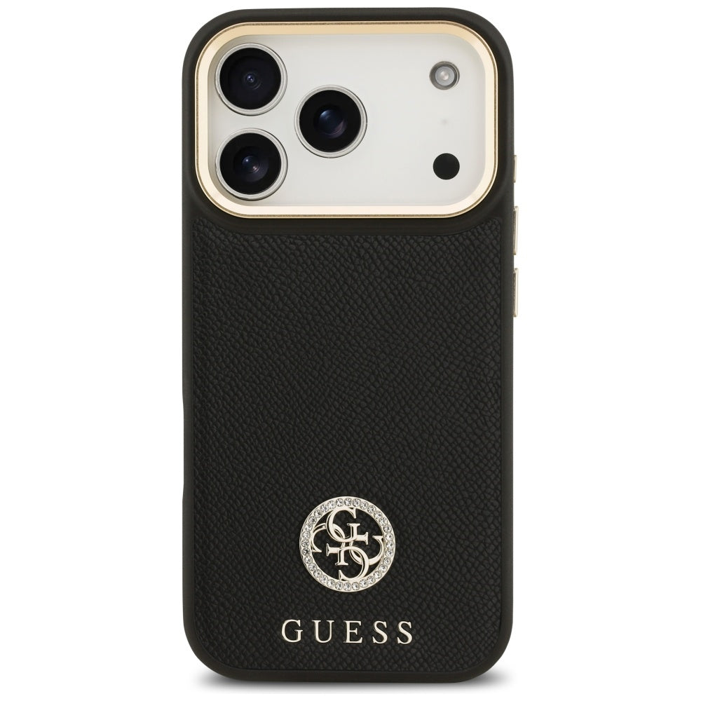 Coque MagSafe pour Apple iPhone 17 Pro, Guess, Logo Strass Grainé, Noir