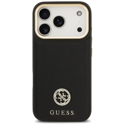 Coque MagSafe pour Apple iPhone 17 Pro, Guess, Logo Strass Grainé, Noir