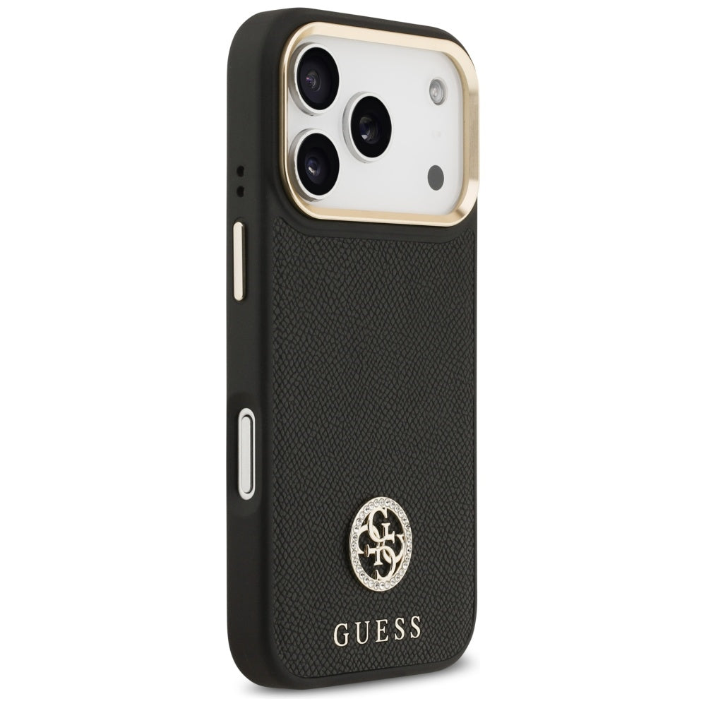 Coque MagSafe pour Apple iPhone 17 Pro, Guess, Logo Strass Grainé, Noir