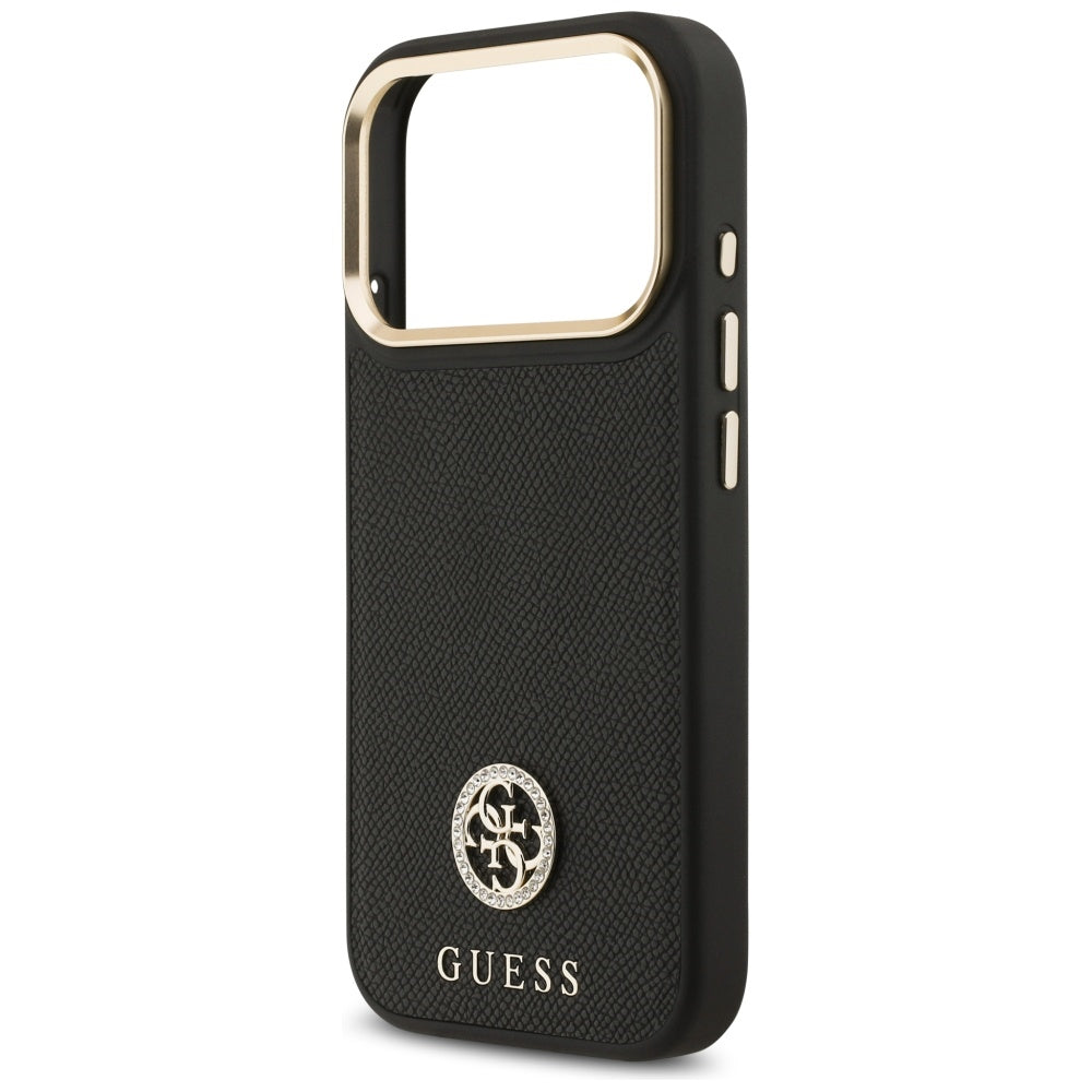 Coque MagSafe pour Apple iPhone 17 Pro, Guess, Logo Strass Grainé, Noir
