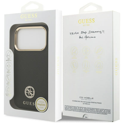 Coque MagSafe pour Apple iPhone 17 Pro, Guess, Logo Strass Grainé, Noir