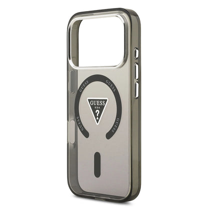 Coque MagSafe pour Apple iPhone 17 Pro, Guess, Logo Triangle Dégradé IML, Noir Argenté