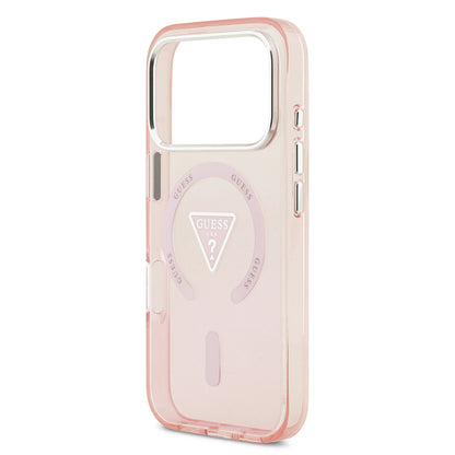 Coque MagSafe pour Apple iPhone 17 Pro, Guess, logo triangle dégradé IML, Rose