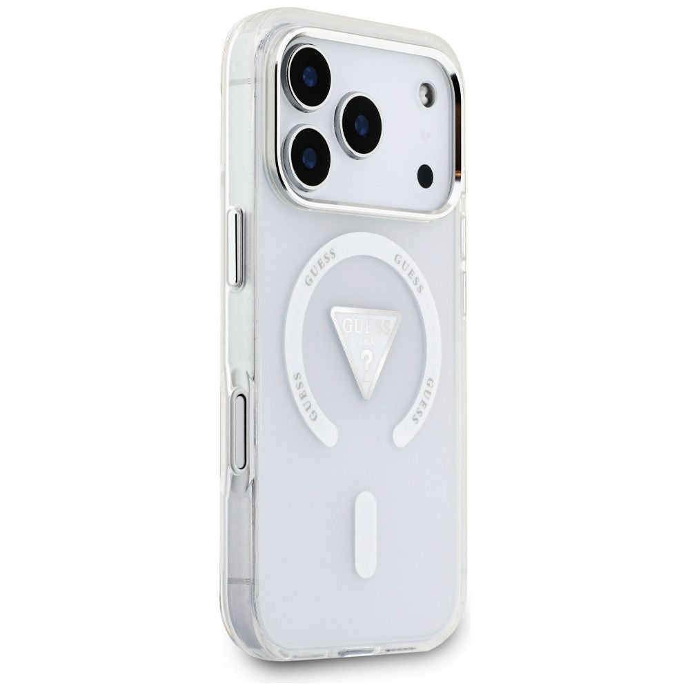 Coque MagSafe pour Apple iPhone 17 Pro, Guess, Logo Triangle Dégradé IML, Transparente