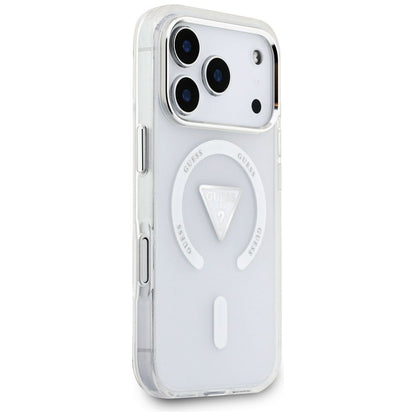 Coque MagSafe pour Apple iPhone 17 Pro, Guess, Logo Triangle Dégradé IML, Transparente