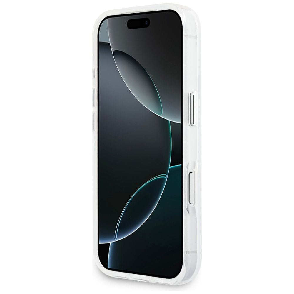 Coque MagSafe pour Apple iPhone 17 Pro, Guess, Logo Triangle Dégradé IML, Transparente