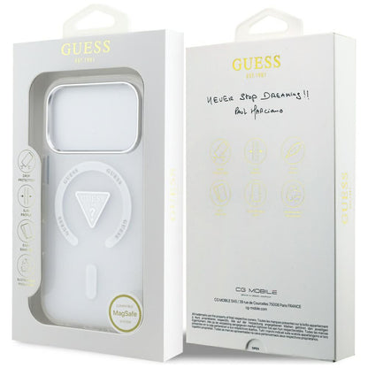 Coque MagSafe pour Apple iPhone 17 Pro, Guess, Logo Triangle Dégradé IML, Transparente