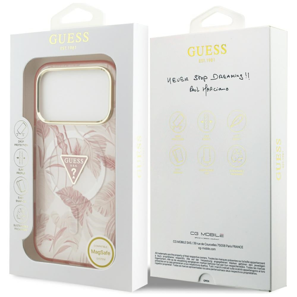 Étui MagSafe pour Apple iPhone 17 Pro, Guess, Jungle Tonal Triangle, Rose