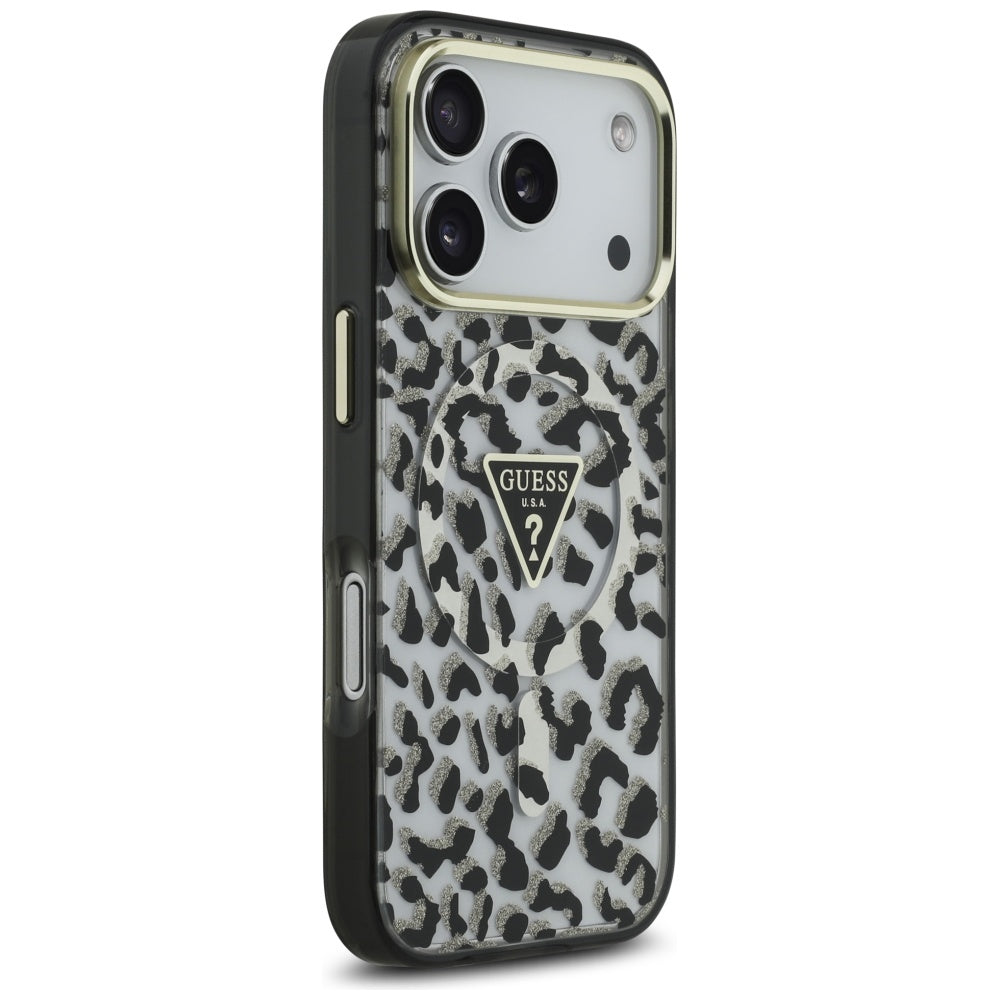 Étui MagSafe pour Apple iPhone 17 Pro, Guess, Leopard Glitter, Noir