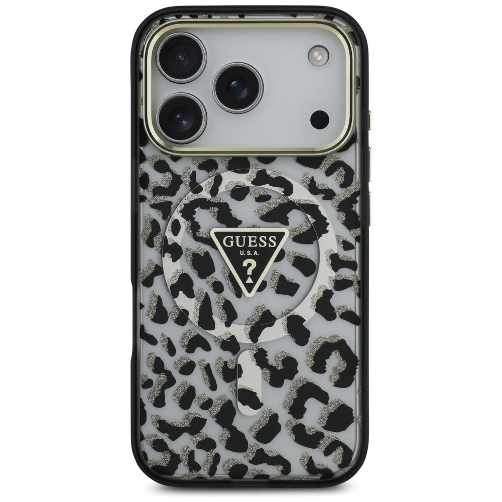 Étui MagSafe pour Apple iPhone 17 Pro, Guess, Leopard Glitter, Noir