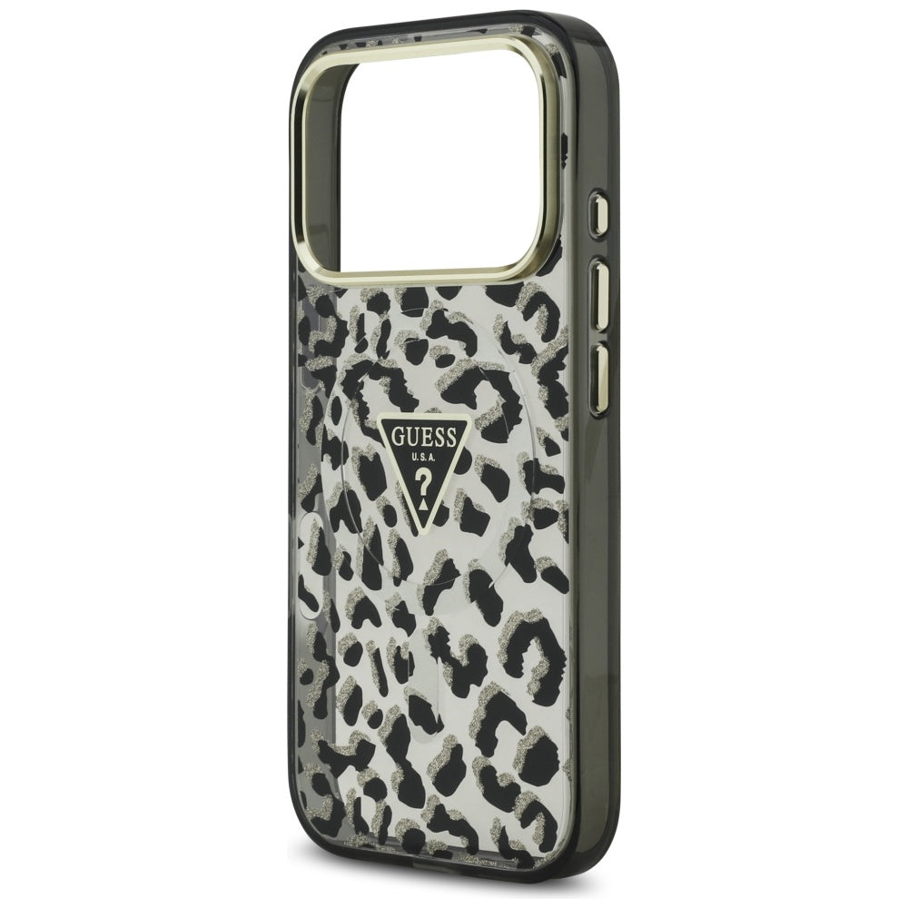 Étui MagSafe pour Apple iPhone 17 Pro, Guess, Leopard Glitter, Noir