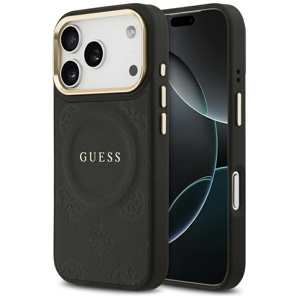 Coque MagSafe pour Apple iPhone 17 Pro, Guess, Peony Hot Stamp, Noire