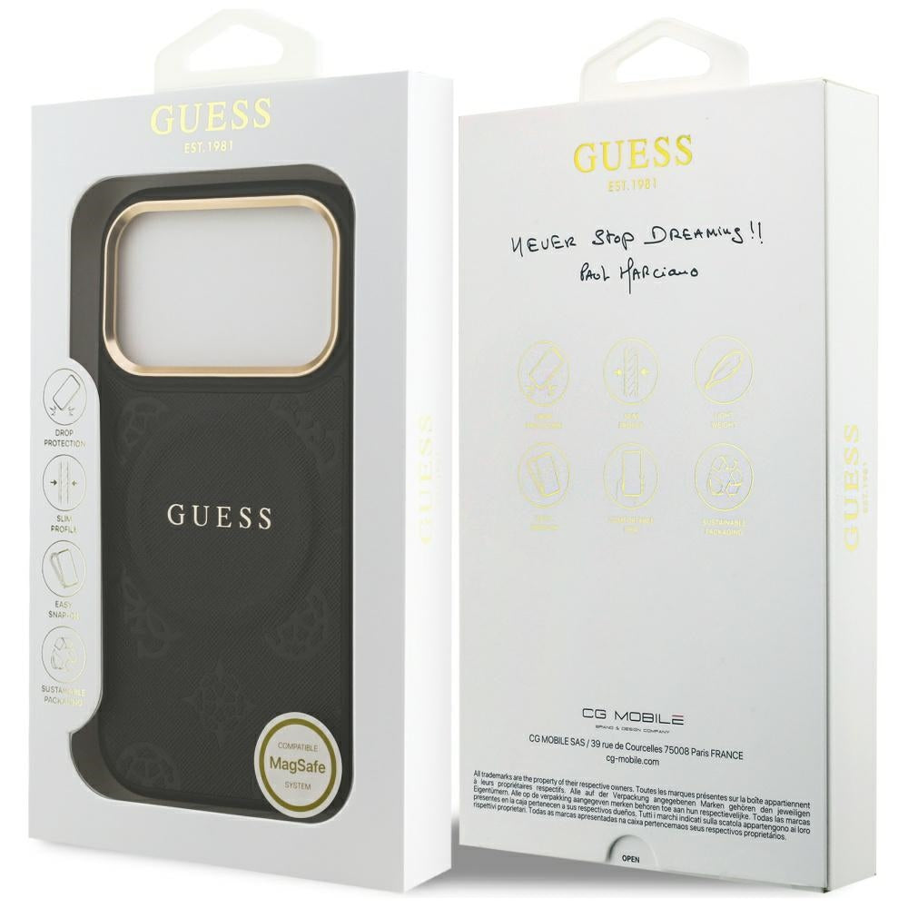 Coque MagSafe pour Apple iPhone 17 Pro, Guess, Peony Hot Stamp, Noire