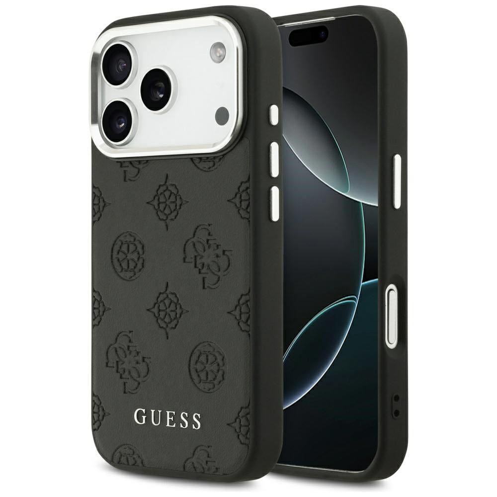 Coque MagSafe pour Apple iPhone 17 Pro, Guess, Peony Hot Stamp Script, Noire