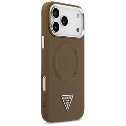 Coque MagSafe pour Apple iPhone 17 Pro, Guess, Logo Triangle, Marron Argenté