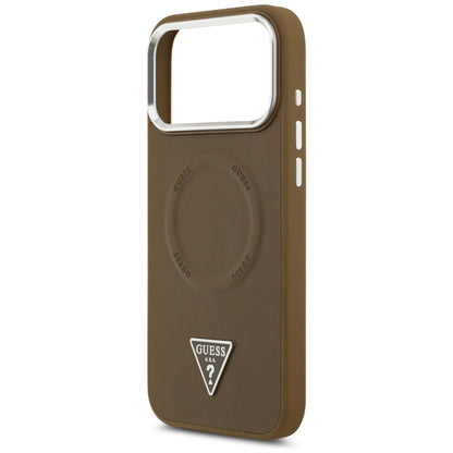 Coque MagSafe pour Apple iPhone 17 Pro, Guess, Logo Triangle, Marron Argenté