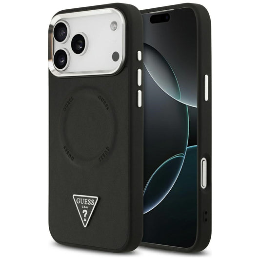 Housse MagSafe pour Apple iPhone 17 Pro, Guess, Logo Triangle, Noir Argenté