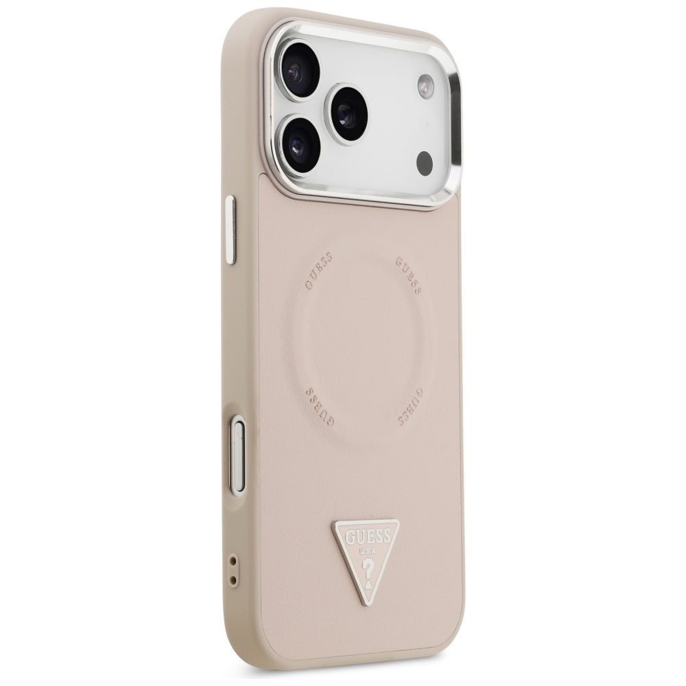 Coque MagSafe pour Apple iPhone 17 Pro, Guess, Logo Triangle, Rose Argenté