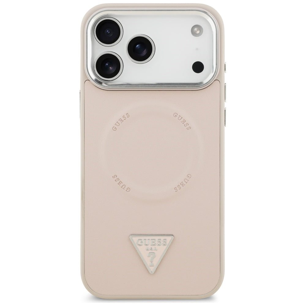 Coque MagSafe pour Apple iPhone 17 Pro, Guess, Logo Triangle, Rose Argenté