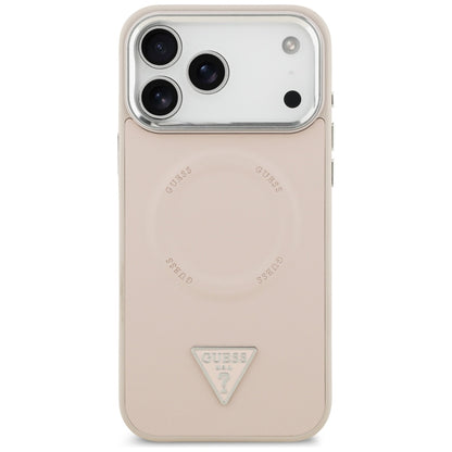 Coque MagSafe pour Apple iPhone 17 Pro, Guess, Logo Triangle, Rose Argenté