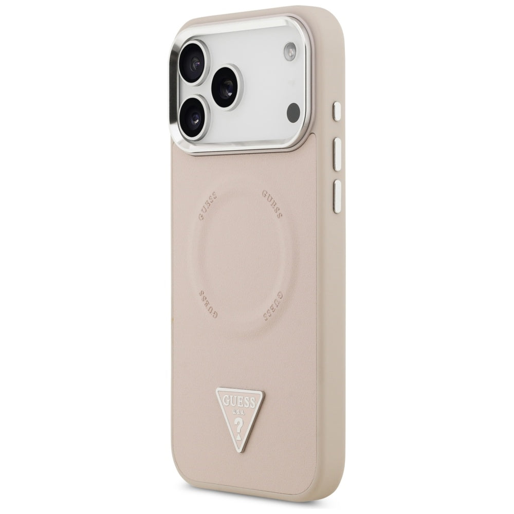 Coque MagSafe pour Apple iPhone 17 Pro, Guess, Logo Triangle, Rose Argenté