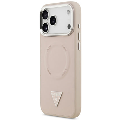 Coque MagSafe pour Apple iPhone 17 Pro, Guess, Logo Triangle, Rose Argenté