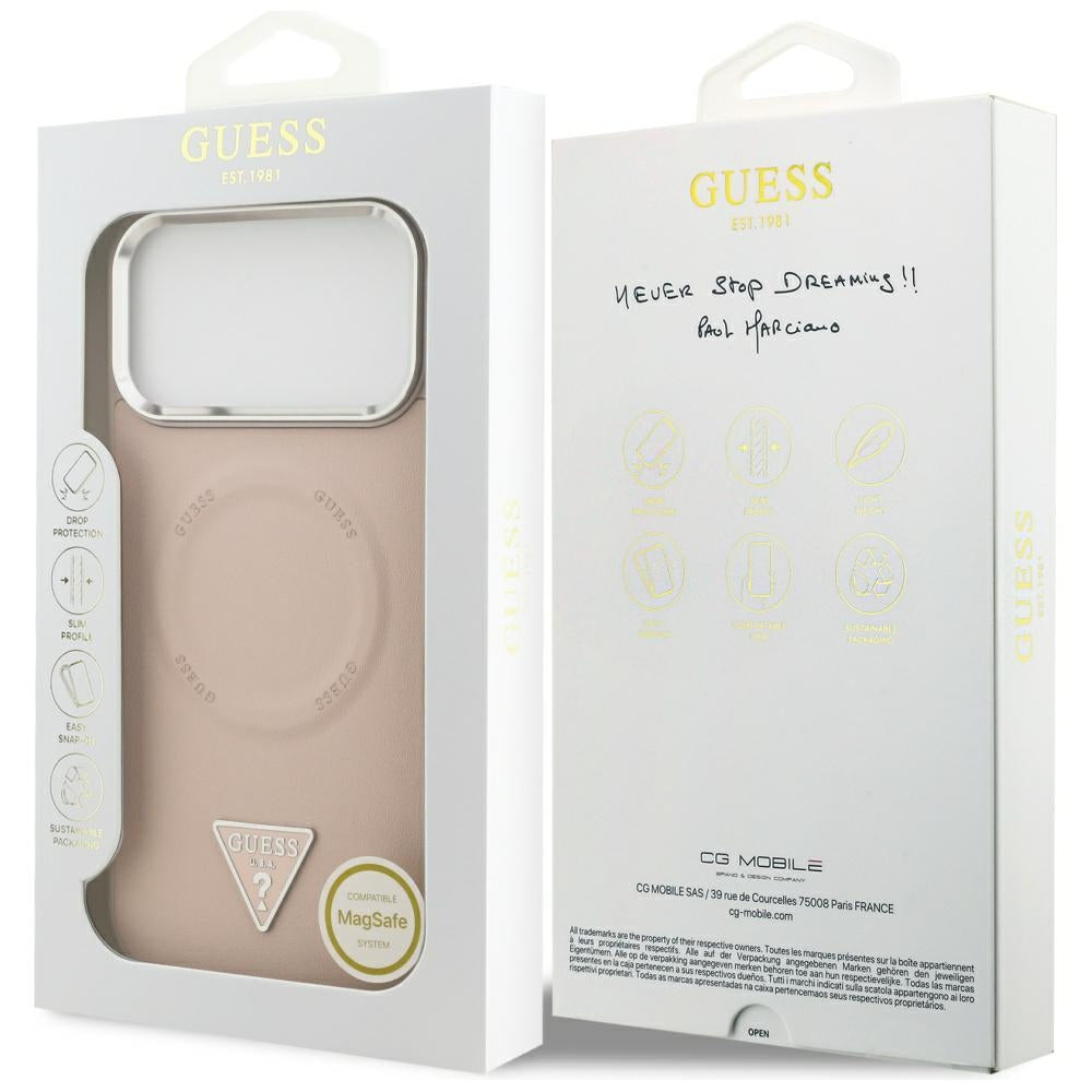 Coque MagSafe pour Apple iPhone 17 Pro, Guess, Logo Triangle, Rose Argenté