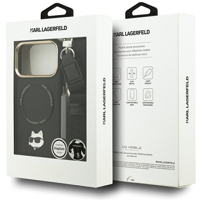 Étui MagSafe pour Apple iPhone 17 Pro, Karl Lagerfeld, Big Strap Choupette Metal Logo, Noir