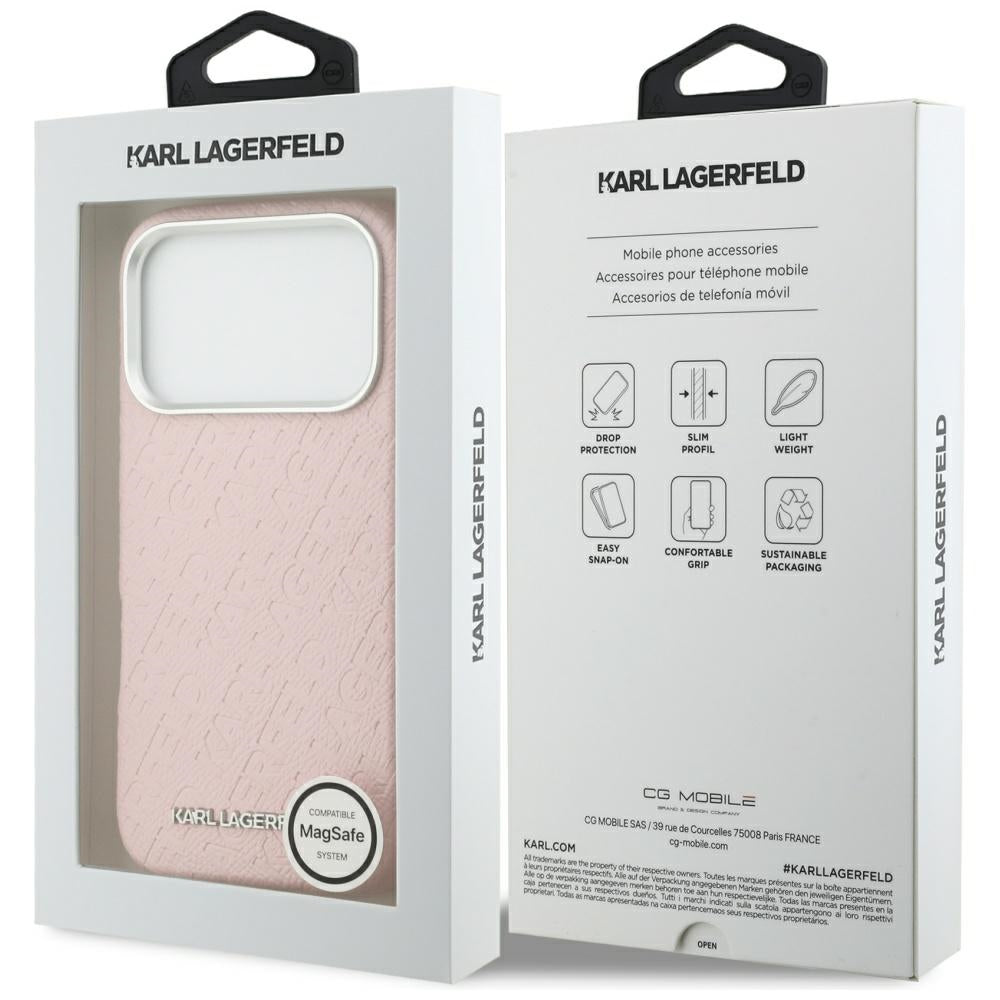 Coque MagSafe pour Apple iPhone 17 Pro, Karl Lagerfeld, FW Stamped Karl, Rose