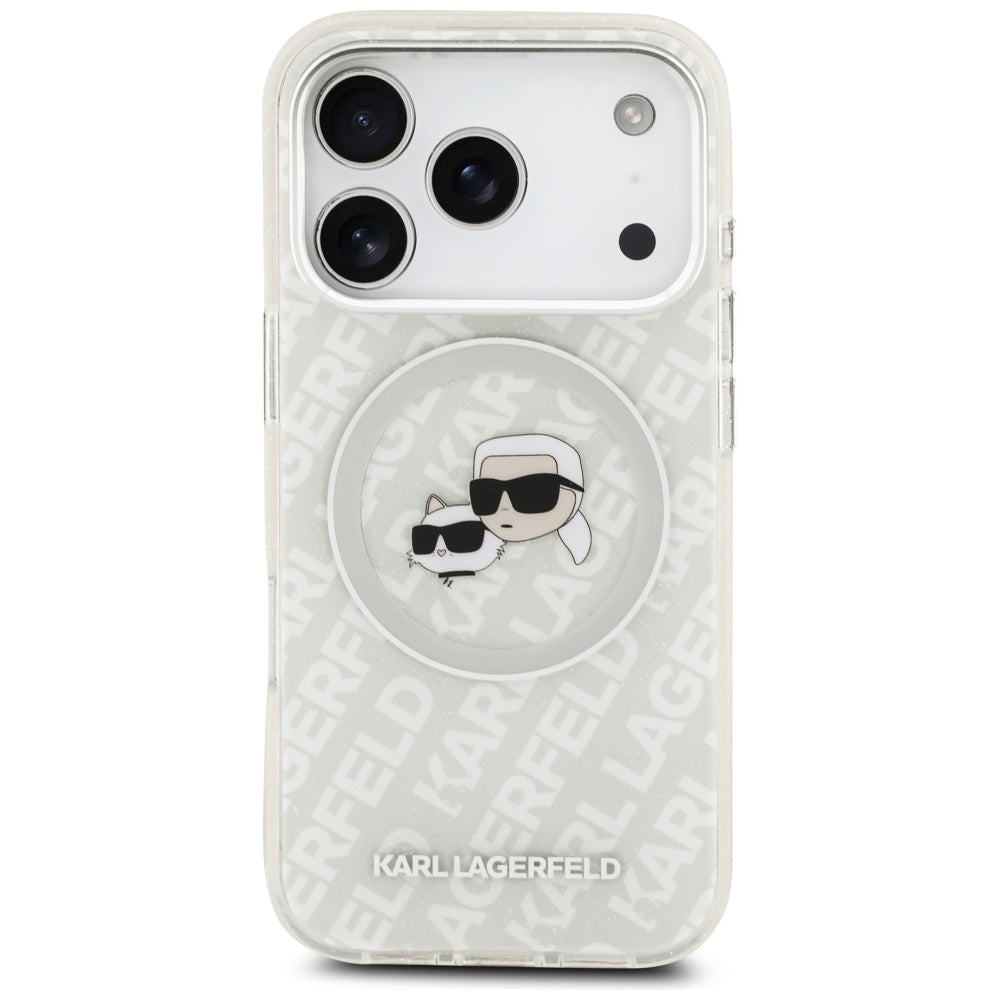 MagSafe Hülle für Apple iPhone 17 Pro, Karl Lagerfeld, Glitter Karl & Choupette Head, Weiß