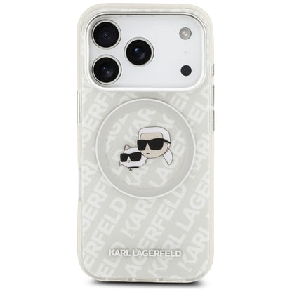 MagSafe Hülle für Apple iPhone 17 Pro, Karl Lagerfeld, Glitter Karl & Choupette Head, Weiß
