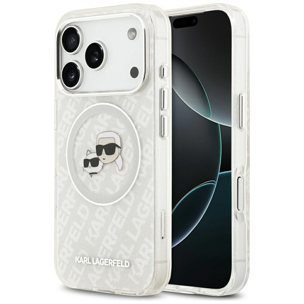 MagSafe Hülle für Apple iPhone 17 Pro, Karl Lagerfeld, Glitter Karl & Choupette Head, Weiß