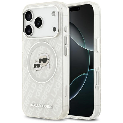 MagSafe Hülle für Apple iPhone 17 Pro, Karl Lagerfeld, Glitter Karl & Choupette Head, Weiß