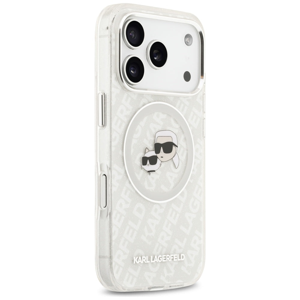 MagSafe Hülle für Apple iPhone 17 Pro, Karl Lagerfeld, Glitter Karl & Choupette Head, Weiß
