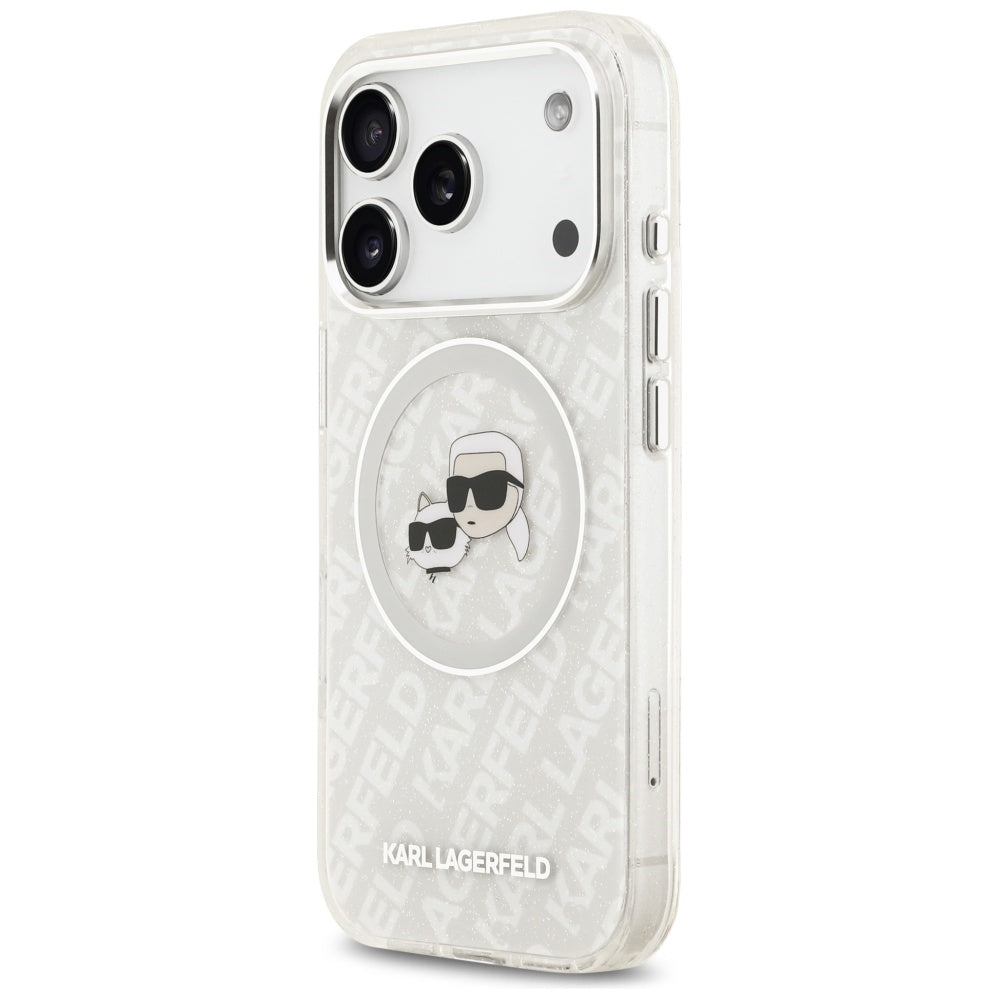 MagSafe Hülle für Apple iPhone 17 Pro, Karl Lagerfeld, Glitter Karl & Choupette Head, Weiß