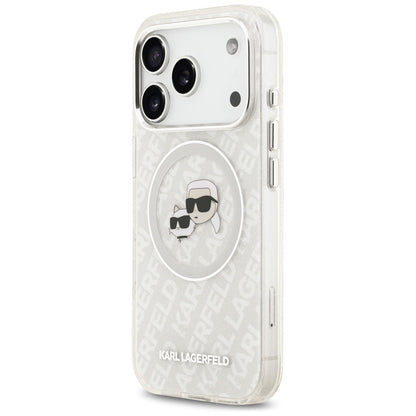 MagSafe Hülle für Apple iPhone 17 Pro, Karl Lagerfeld, Glitter Karl & Choupette Head, Weiß