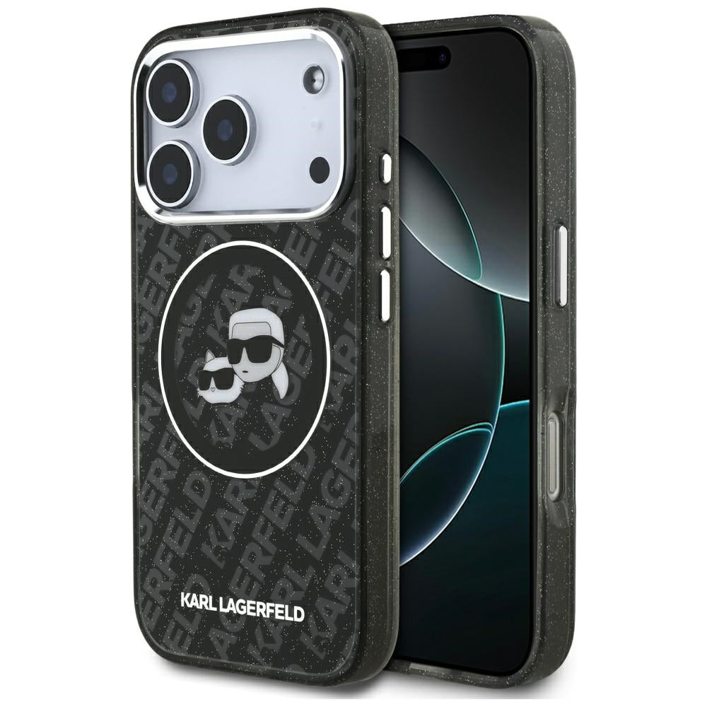 Housse MagSafe pour Apple iPhone 17 Pro, Karl Lagerfeld, Glitter Karl & Choupette Head, Noire