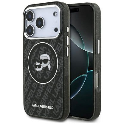 Housse MagSafe pour Apple iPhone 17 Pro, Karl Lagerfeld, Glitter Karl & Choupette Head, Noire