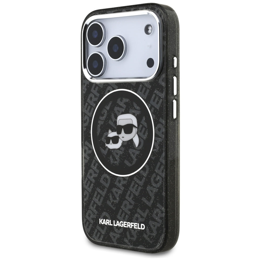 Housse MagSafe pour Apple iPhone 17 Pro, Karl Lagerfeld, Glitter Karl & Choupette Head, Noire