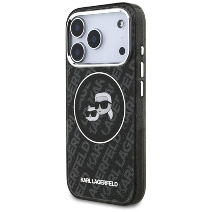 Housse MagSafe pour Apple iPhone 17 Pro, Karl Lagerfeld, Glitter Karl & Choupette Head, Noire