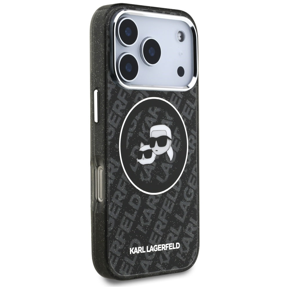 Housse MagSafe pour Apple iPhone 17 Pro, Karl Lagerfeld, Glitter Karl & Choupette Head, Noire