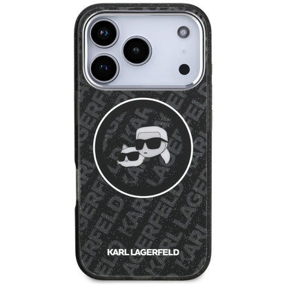 Housse MagSafe pour Apple iPhone 17 Pro, Karl Lagerfeld, Glitter Karl & Choupette Head, Noire