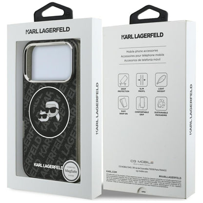 Housse MagSafe pour Apple iPhone 17 Pro, Karl Lagerfeld, Glitter Karl & Choupette Head, Noire