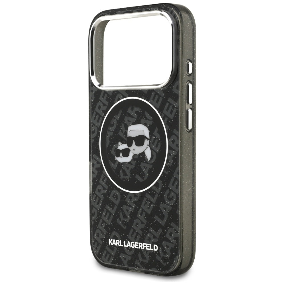 Housse MagSafe pour Apple iPhone 17 Pro, Karl Lagerfeld, Glitter Karl & Choupette Head, Noire