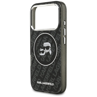 Housse MagSafe pour Apple iPhone 17 Pro, Karl Lagerfeld, Glitter Karl & Choupette Head, Noire