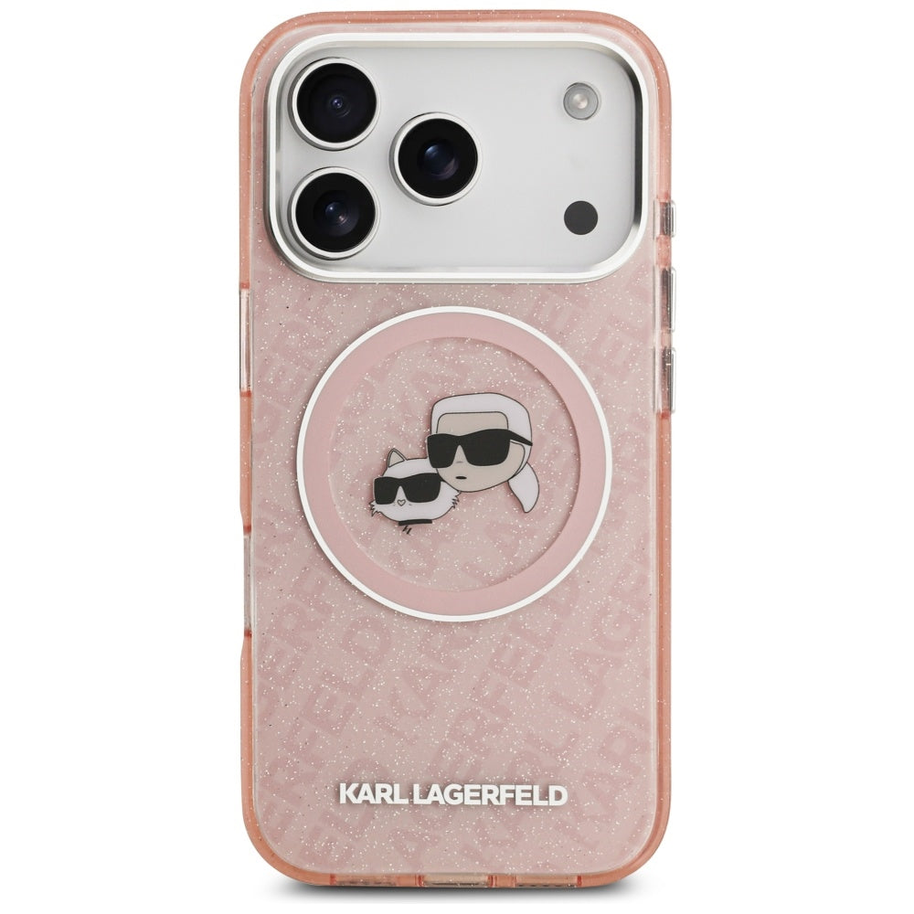 MagSafe Case for Apple iPhone 17 Pro, Karl Lagerfeld, IML Glitter Karl & Choupette's Heads, Pink