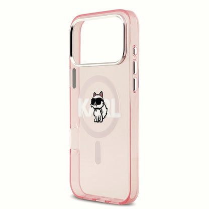 Étui MagSafe pour Apple iPhone 17 Pro, Karl Lagerfeld, IML Sketch Logo Choupette, Rose.