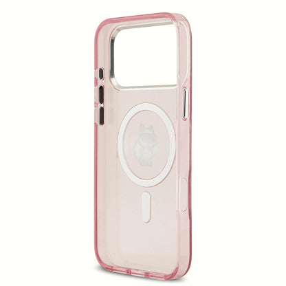 Étui MagSafe pour Apple iPhone 17 Pro, Karl Lagerfeld, IML Sketch Logo Choupette, Rose.