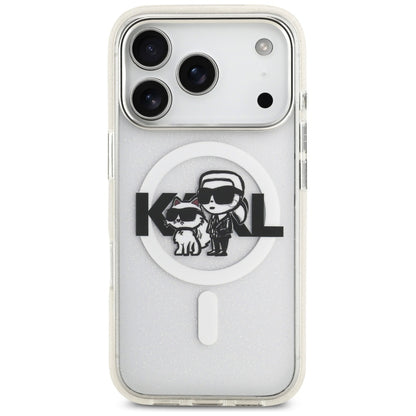 MagSafe Hülle für Apple iPhone 17 Pro, Karl Lagerfeld, IML Sketch Logo Glitter Karl & Choupette, Transparent
