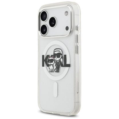 MagSafe Hülle für Apple iPhone 17 Pro, Karl Lagerfeld, IML Sketch Logo Glitter Karl & Choupette, Transparent